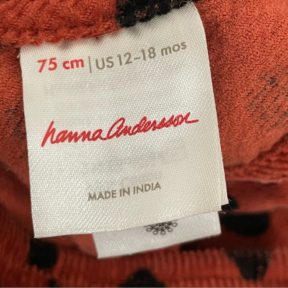 Hanna Anderson Corduroy Overalls. Animal print. Burnt Orange Size 12-18 Month - Picture 12 of 13